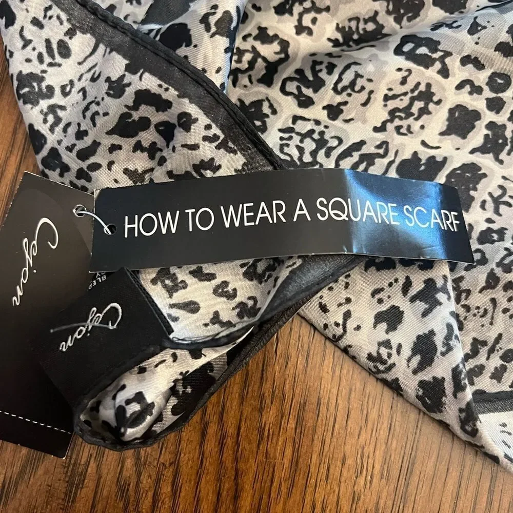 NWT Cejon Black Animal Print Large scarf. 34 x 35”